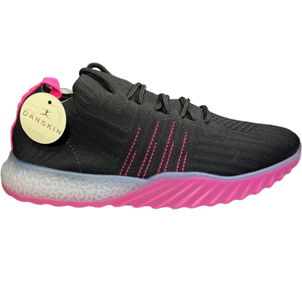 Danskin Positive 289147 Lace Up Black Neon Pink Two Tone Gel Sock Knit Sneaker
